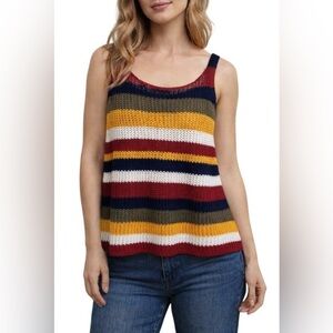Boho Striped Crochet Knit Tank Top | Sleeveless Tunic | Size XL